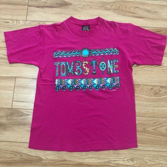 Vtg Tombstone Arizona TShirt Women's Size MEDIUM Pink Short Sleeve Aztec Tourist - Picture 1 of 4